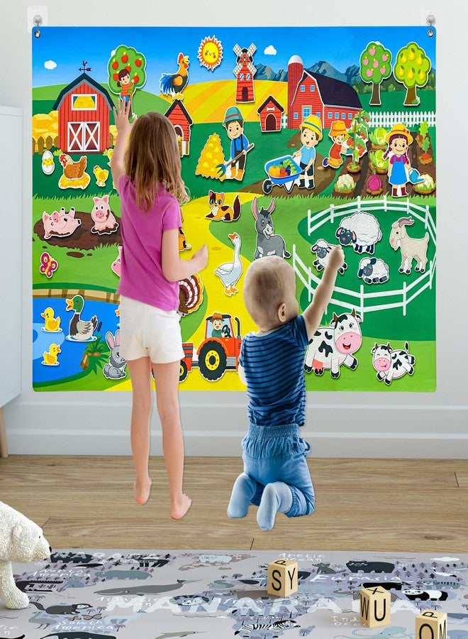 PENGFULL Felt Flannel Story Board Set for Toddlers,44 * 28in Flannel Board for Wall,52 Felt Farm Animals Pieces,Farmhouse Theme Story Preschool Storytelling,Learning Interactive,for 3 Years + Kids - Image 4